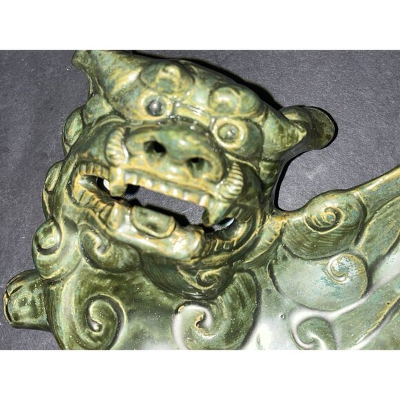 Vtg Chinese Foo Dog Ashtray Trinket Soap Dish Majolica Clay 1950s Tobacciana - Picture 2 of 5